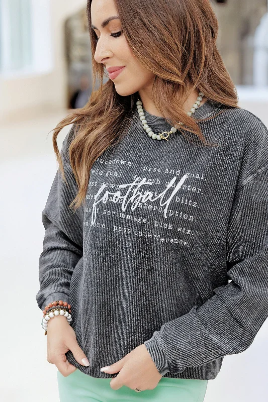 Layered Style Football Things Ribbed Graphic Crewneck