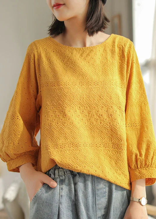 Warm Wear DIY Yellow fashion Hollow Out Embroideried Fall Long sleeve Tops