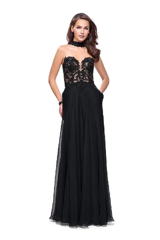 Soft Comfort Wear La Femme - 25450 Choker Accented Plunging Lace Bodice Gown