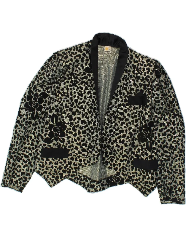 Trendy Dresses VINTAGE Womens Blazer Jacket UK 14 Large Black Animal Print