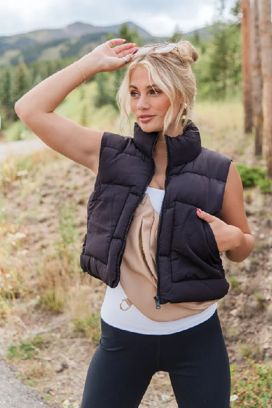 Light Fit Sights To See Black Cropped Puffer Vest SALE
