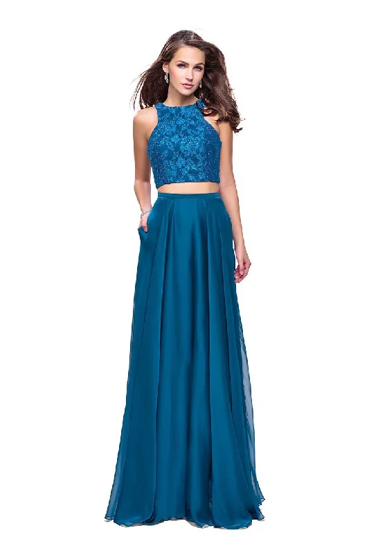 Simple Chic La Femme - 26087 Beaded Lace Two Piece Chiffon A-line Dress