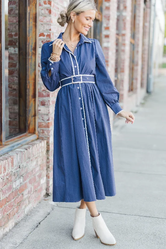 Relaxed Looks Tell Your Story Navy Blue Contrast Midi Dress