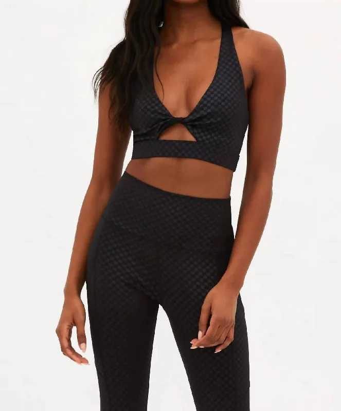 Trendy Comfort Wear Twist Top In Black Embossed Check