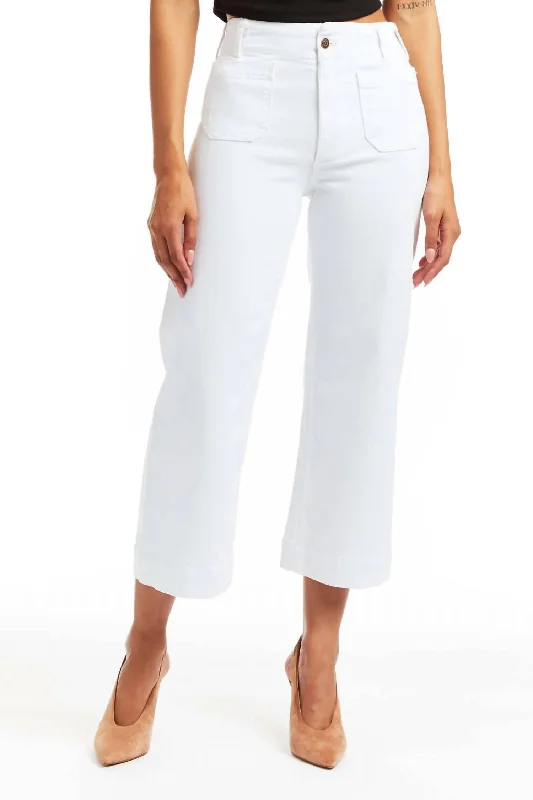 Everyday Style Patch Pocket Wide Leg Jeans In White
