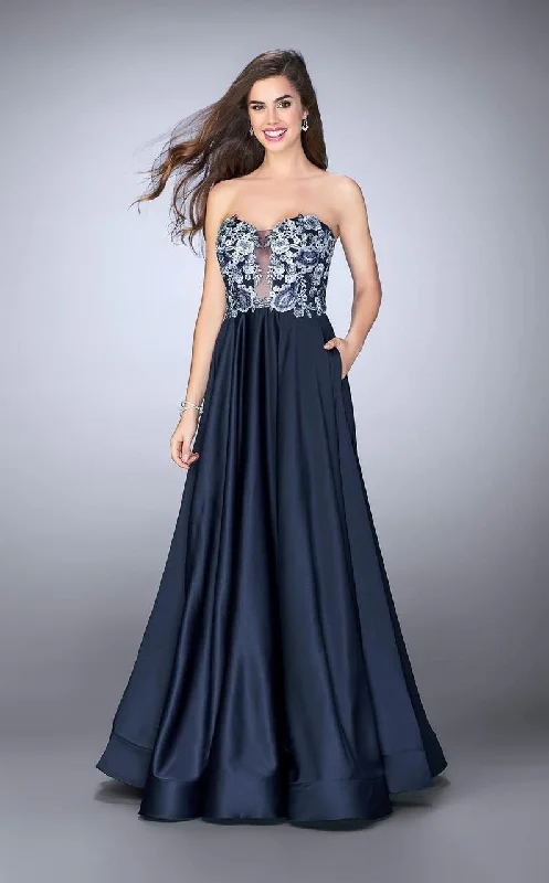 Relaxed Tops La Femme - 23881 Delicate Deep Sweetheart Illusion A-Line Long Evening Gown Relaxed Tops La Femme - 23881 Delicate Deep Sweetheart Illusion A-Line Long Evening Gown