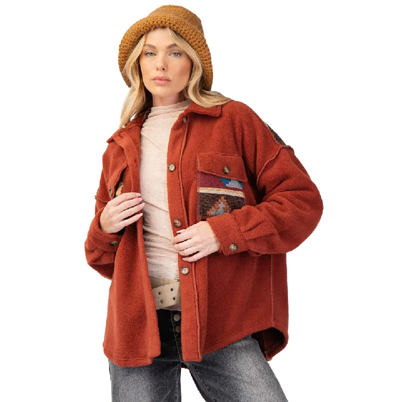 Comfortable Lounge Wear Easel Women's Aztec Print Fleece Shacket