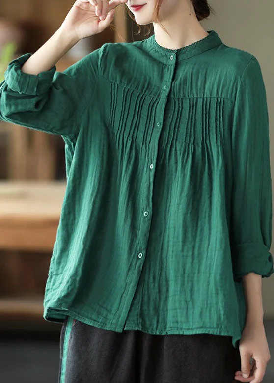 Relaxed Fashion Elegant Green Loose Cute Button Fall Shirt Top