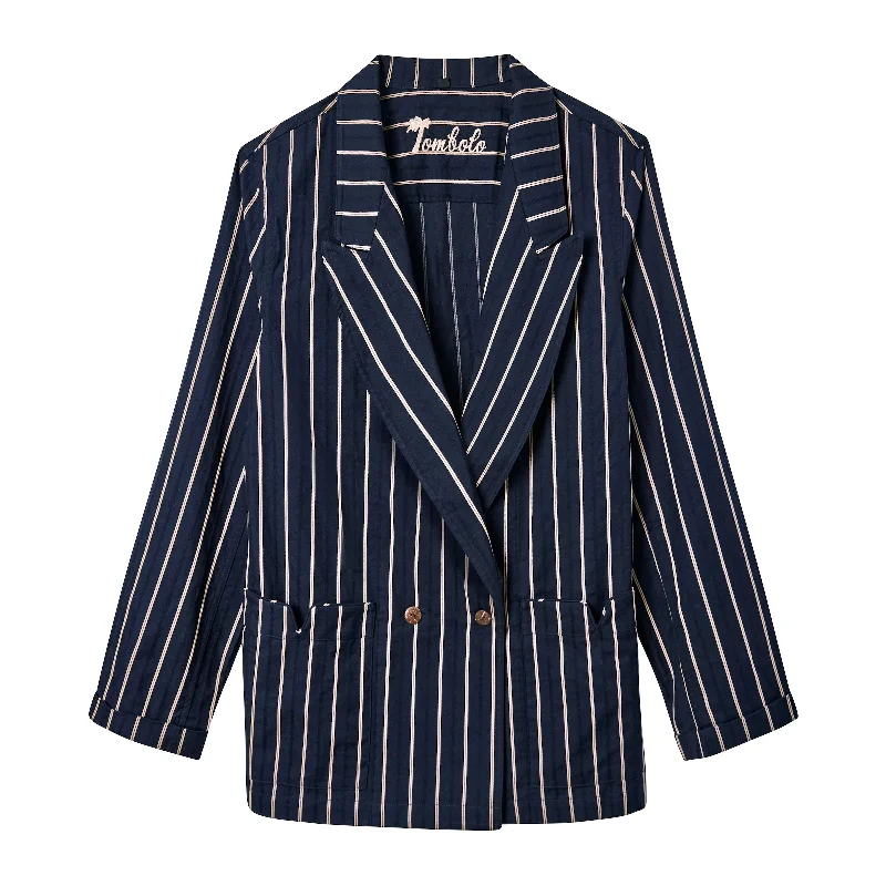 Cozy Chic Wear Easy-Going Jacket (Navy Jacquard Stripe)