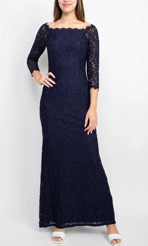 Relaxed Tops Adrianna Papell AP1E209461 - Straight-Across Neck Lace Evening Dress