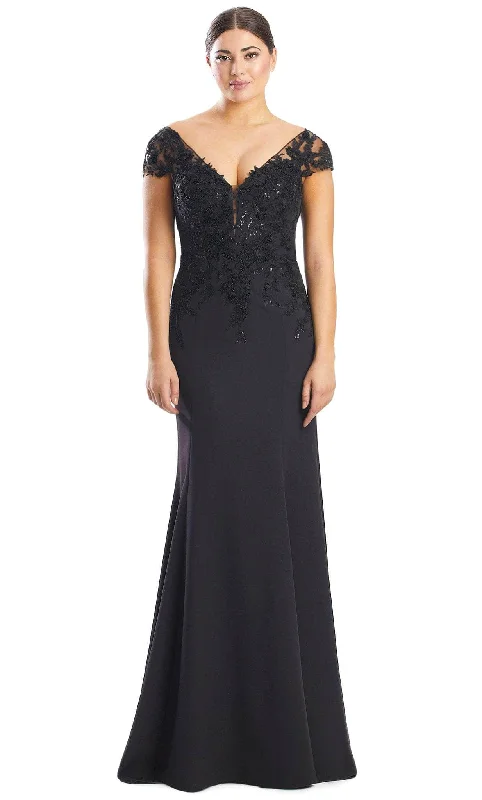 Chic Outfits Alexander by Daymor 1752S23 - Modest V Neck Lace Formal Gown