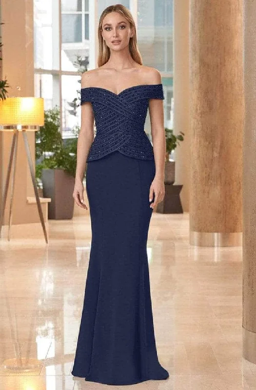 Cozy Fashion Alexander by Daymor - Off Shoulder Peplum Formal Gown 1062