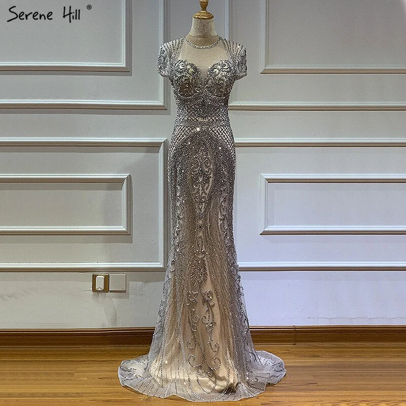 Soft Fabric Looks Dubai Grey Full Diamond Sexy Evening Dresses 2024 Cap Sleeve Luxury Mermaid Formal Dress Serene Hill LA60934 Soft Fabric Looks Dubai Grey Full Diamond Sexy Evening Dresses 2024 Cap Sleeve Luxury Mermaid Formal Dress Serene Hill LA60934