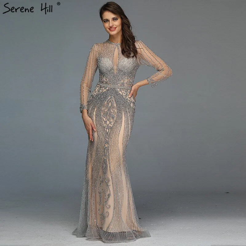 Weekend Comfort Dubai Long Sleeves Grey Luxury Evening Dresses O-Neck Full Diamond Mermaid Formal Dress 2024 Serene Hill Plus Size LA70116 Weekend Comfort Dubai Long Sleeves Grey Luxury Evening Dresses O-Neck Full Diamond Mermaid Formal Dress 2024 Serene Hill Plus Size LA70116