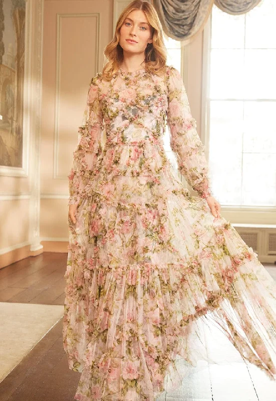Simple Chic English Rose Diamond Ruffle Gown