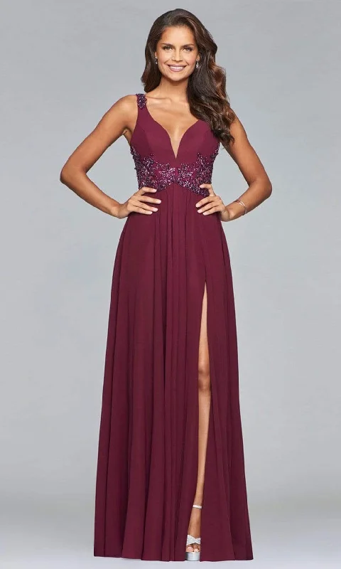 Easy Comfort Style Faviana -10102 Beaded Plunging V Neck Chiffon Dress