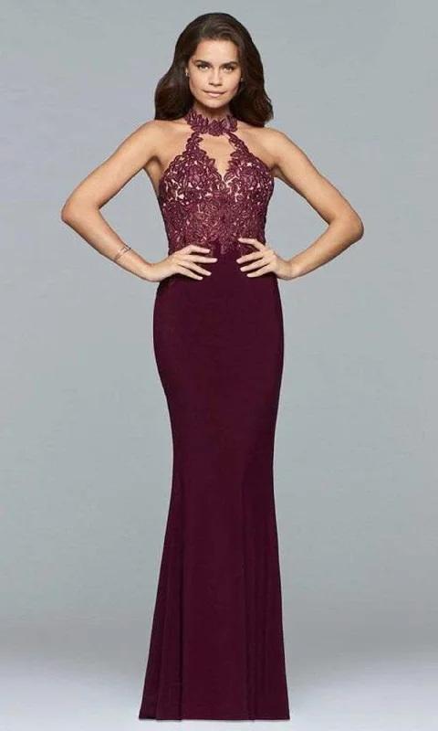 Light Dressing Faviana - Lace Sleeveless Cutout Long Gown 7750