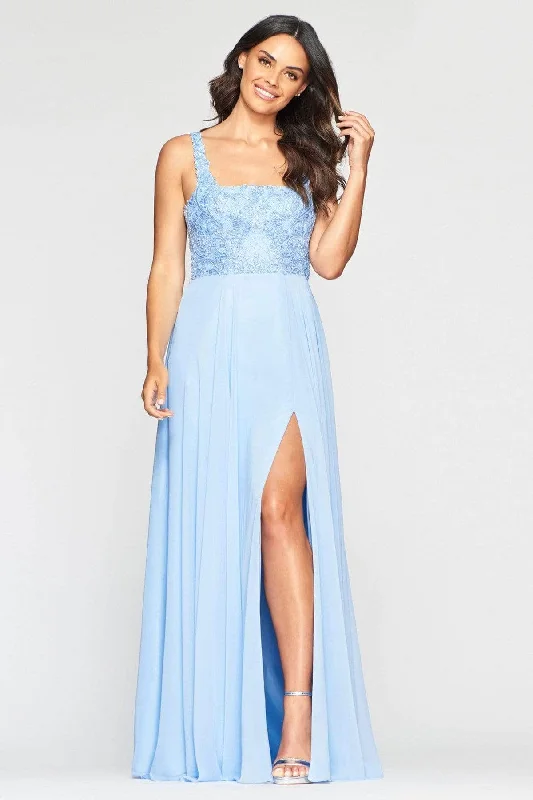 Cozy Fitting Faviana - Square Neck Chiffon A-Line Prom Dress S10432