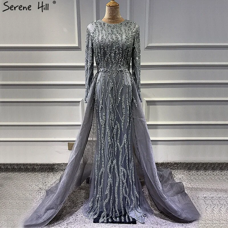Sporty Wear Grey Mermaid Luxury Dubai Designer Evening Dresses Beading Sequined Fashion Long Sleeves Evening Gowns 2024 Serene Hill LA6302 Sporty Wear Grey Mermaid Luxury Dubai Designer Evening Dresses Beading Sequined Fashion Long Sleeves Evening Gowns 2024 Serene Hill LA6302