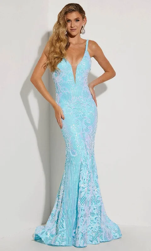 Fashionable Comfort Jasz Couture 7432 - Deep V-Neck Sleeveless Dress