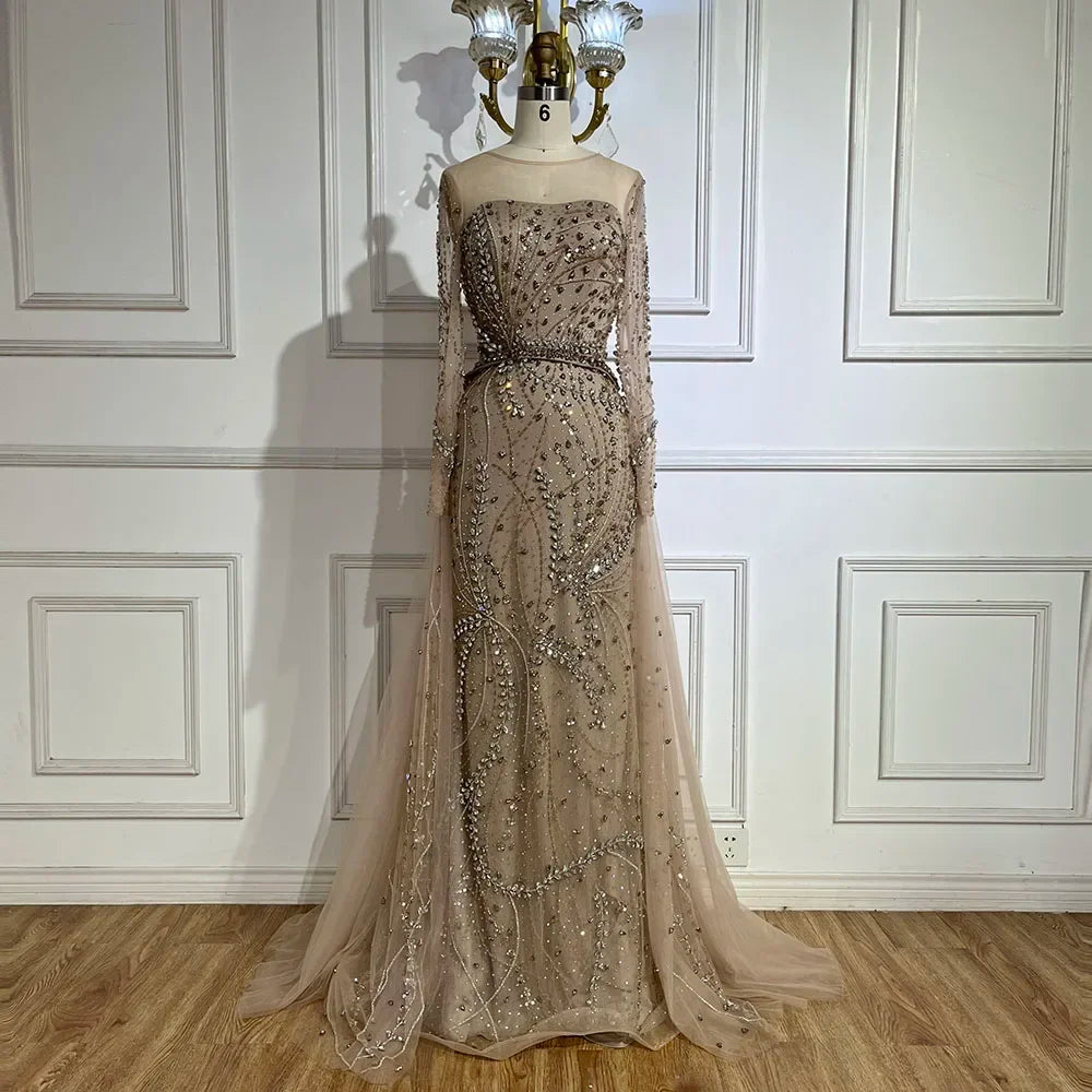 Sporty Comfort Serene Hill 2024 Arabic Nude Elegant Mermaid Evening Gowns with Beaded Skirt Lace-Up for Women's Wedding Party LA72375