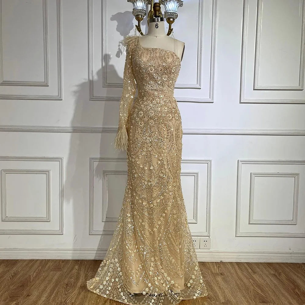 Cozy Essentials Serene Hill 2024 Arabic Nude One Shoulder Beaded Feathers Luxury Dubai Evening Gowns for Women's Party LA72546A Cozy Essentials Serene Hill 2024 Arabic Nude One Shoulder Beaded Feathers Luxury Dubai Evening Gowns for Women's Party LA72546A