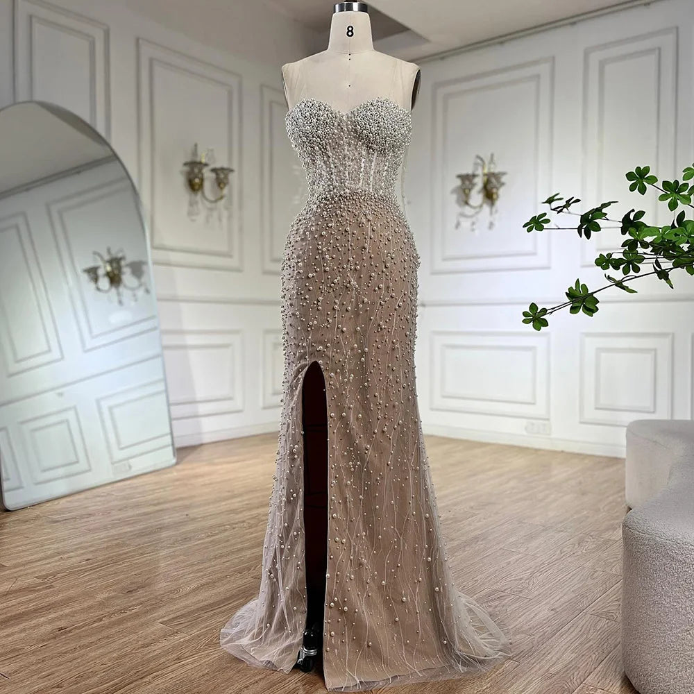 Comfortable Jeans Serene Hill 2024 Arabic White Nude Mermaid Gown Pearls Beading High Split Luxury Dubai Evening Dress for Women's Party LA72544 Comfortable Jeans Serene Hill 2024 Arabic White Nude Mermaid Gown Pearls Beading High Split Luxury Dubai Evening Dress for Women's Party LA72544
