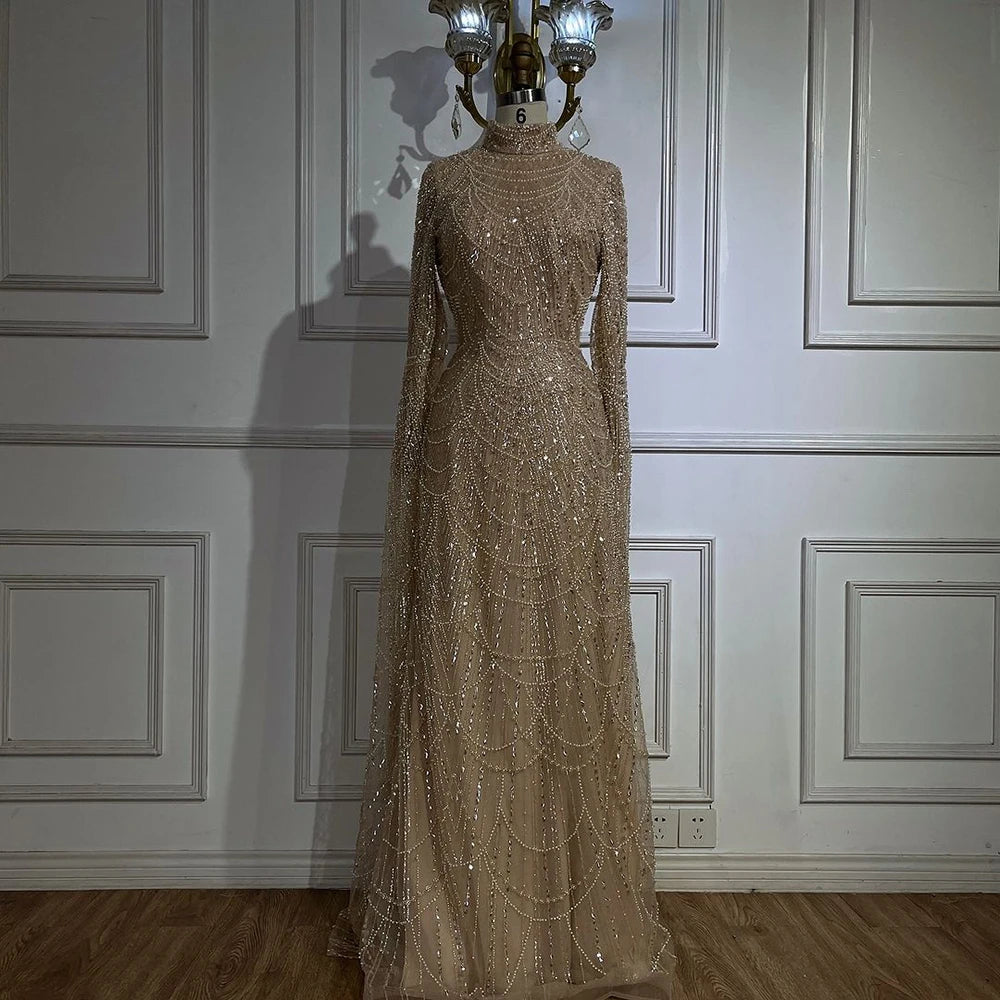 Light Comfort Serene Hill 2024 Muslim Nude Mermaid Cape Sleeves Luxury Dubai Evening Gown Pearls Beaded Dress for Women's Party LA72591 Plush Size Light Comfort Serene Hill 2024 Muslim Nude Mermaid Cape Sleeves Luxury Dubai Evening Gown Pearls Beaded Dress for Women's Party LA72591 Plush Size