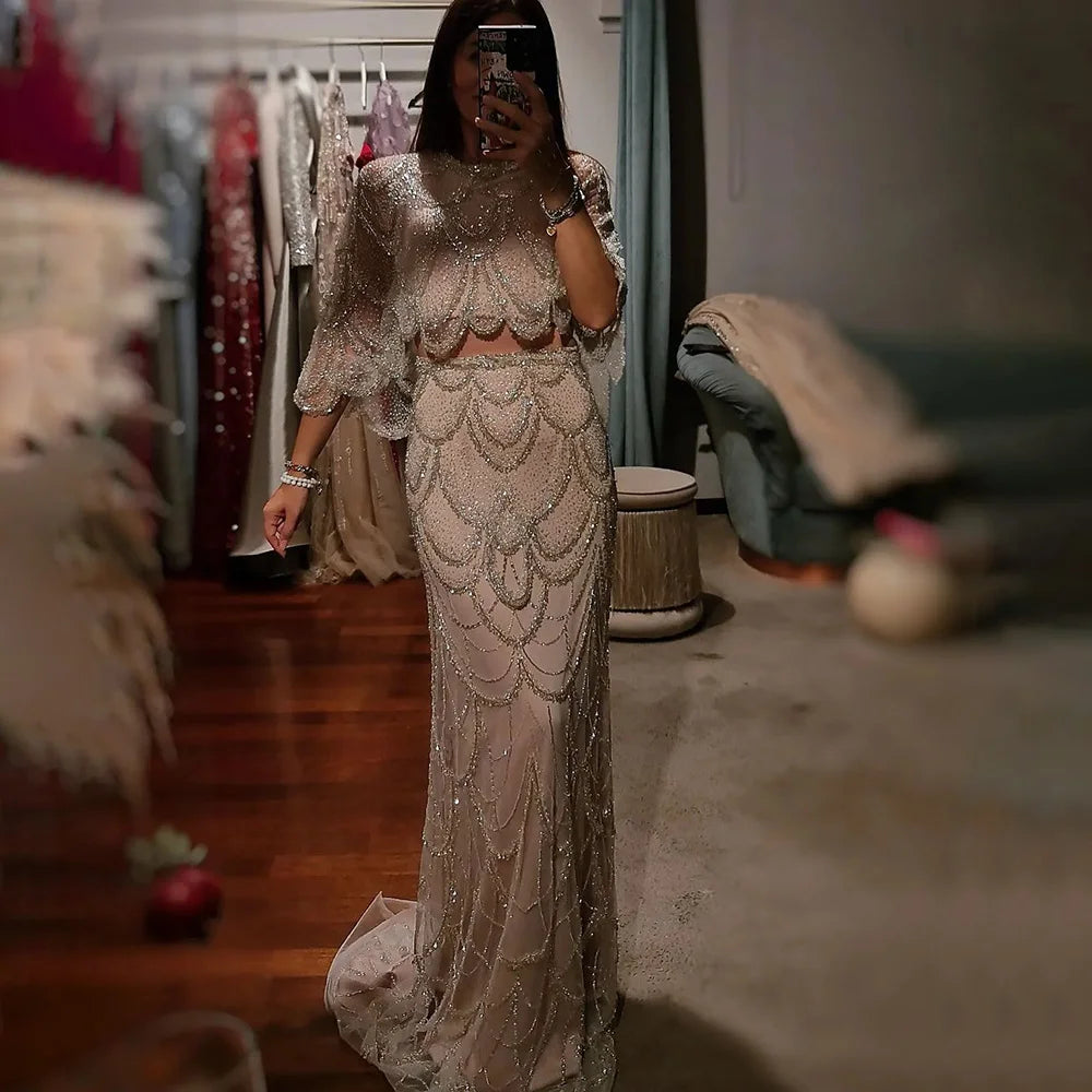 Trendy Dresses Serene Hill 2024 White Nude Mermaid Beaded Luxury Evening Dress with Shawl for Formal Occasion Saudi LA72462 Trendy Dresses Serene Hill 2024 White Nude Mermaid Beaded Luxury Evening Dress with Shawl for Formal Occasion Saudi LA72462