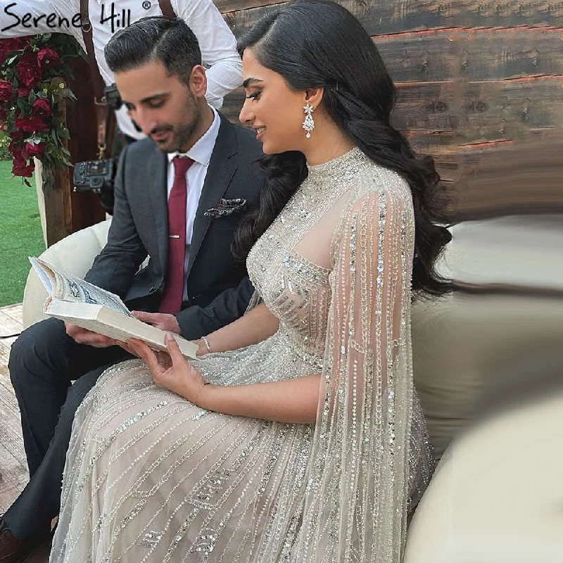 Comfy Layers Serene Hill Grey Arabia Luxury Cape Sleeves Beading A-Line Evening Dresses 2024 Formal Dress Gowns LA71047 Comfy Layers Serene Hill Grey Arabia Luxury Cape Sleeves Beading A-Line Evening Dresses 2024 Formal Dress Gowns LA71047