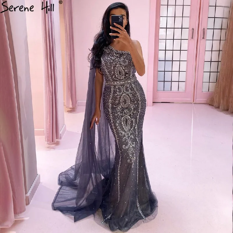 Cozy Chic Trends Serene Hill Grey Mermaid Luxury Evening Dresses Gowns 2024 Elegant One Shoulder Beaded For Women Party LA71270 Cozy Chic Trends Serene Hill Grey Mermaid Luxury Evening Dresses Gowns 2024 Elegant One Shoulder Beaded For Women Party LA71270