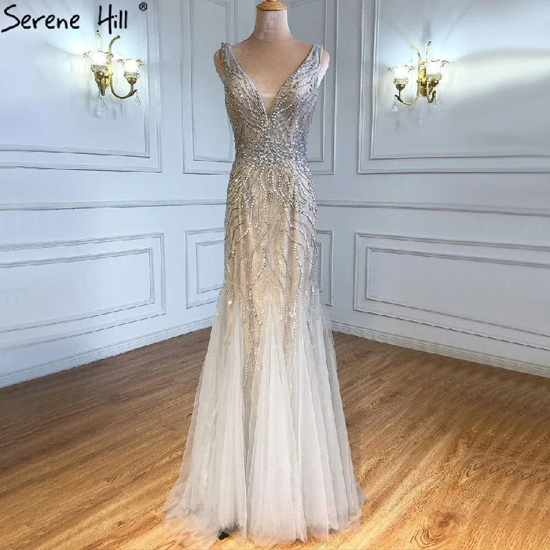 Comfy Dress Serene Hill Grey Nude Mermaid Evening Dresses Gowns 2024 Beaded Elegant Luxury For Woman Party LA60983A