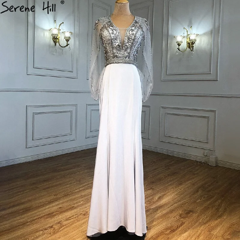 Soft Textures Serene Hill Grey Satin Mermaid Evening Dresses Gowns 2024 Beaded Elegnat Sexy For Women Party LA71233 Soft Textures Serene Hill Grey Satin Mermaid Evening Dresses Gowns 2024 Beaded Elegnat Sexy For Women Party LA71233