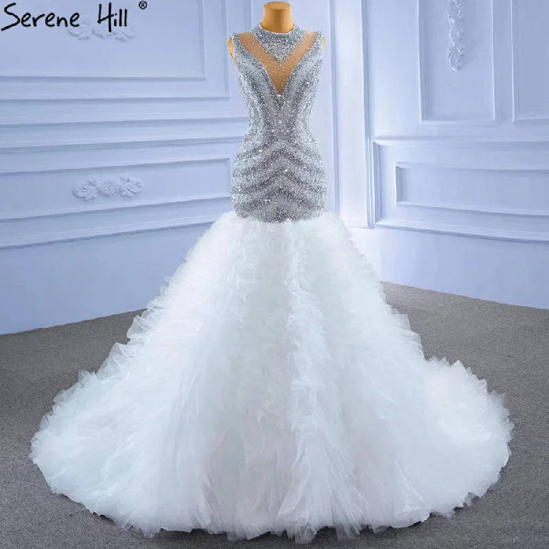 Stylish Casuals Serene Hill Grey White Mermaid Wedding Dresses 2024 Luxury Beaded Ruffles Elegant Bride Gowns HM67295 Custom Made