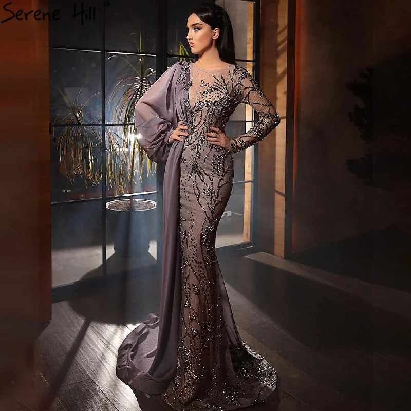 Classic Comfort Serene Hill Grey With Overskirt Mermaid Evening Gowns Dresses Luxury Beaded Elegant  For Woman Party LA71066