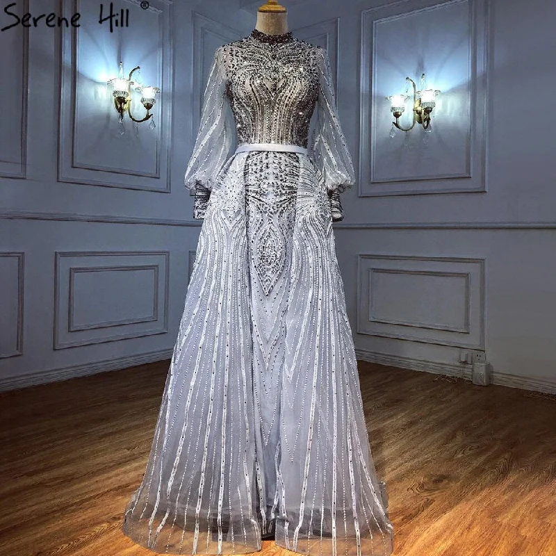 Relaxed Chic Serene Hill Muslim Grey Overskirt Evening Dresses Gowns 2024 Mermaid Elegant Beaded For Woman Party LA71248 Relaxed Chic Serene Hill Muslim Grey Overskirt Evening Dresses Gowns 2024 Mermaid Elegant Beaded For Woman Party LA71248