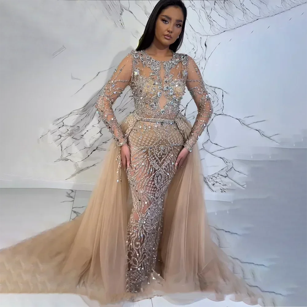 Casual Comfort Wear Serene Hill Muslim Silver Nude Mermaid Gown with Detachable Overskirt Beaded Evening Dress for Women Wedding Party 2024 LA71919 Casual Comfort Wear Serene Hill Muslim Silver Nude Mermaid Gown with Detachable Overskirt Beaded Evening Dress for Women Wedding Party 2024 LA71919