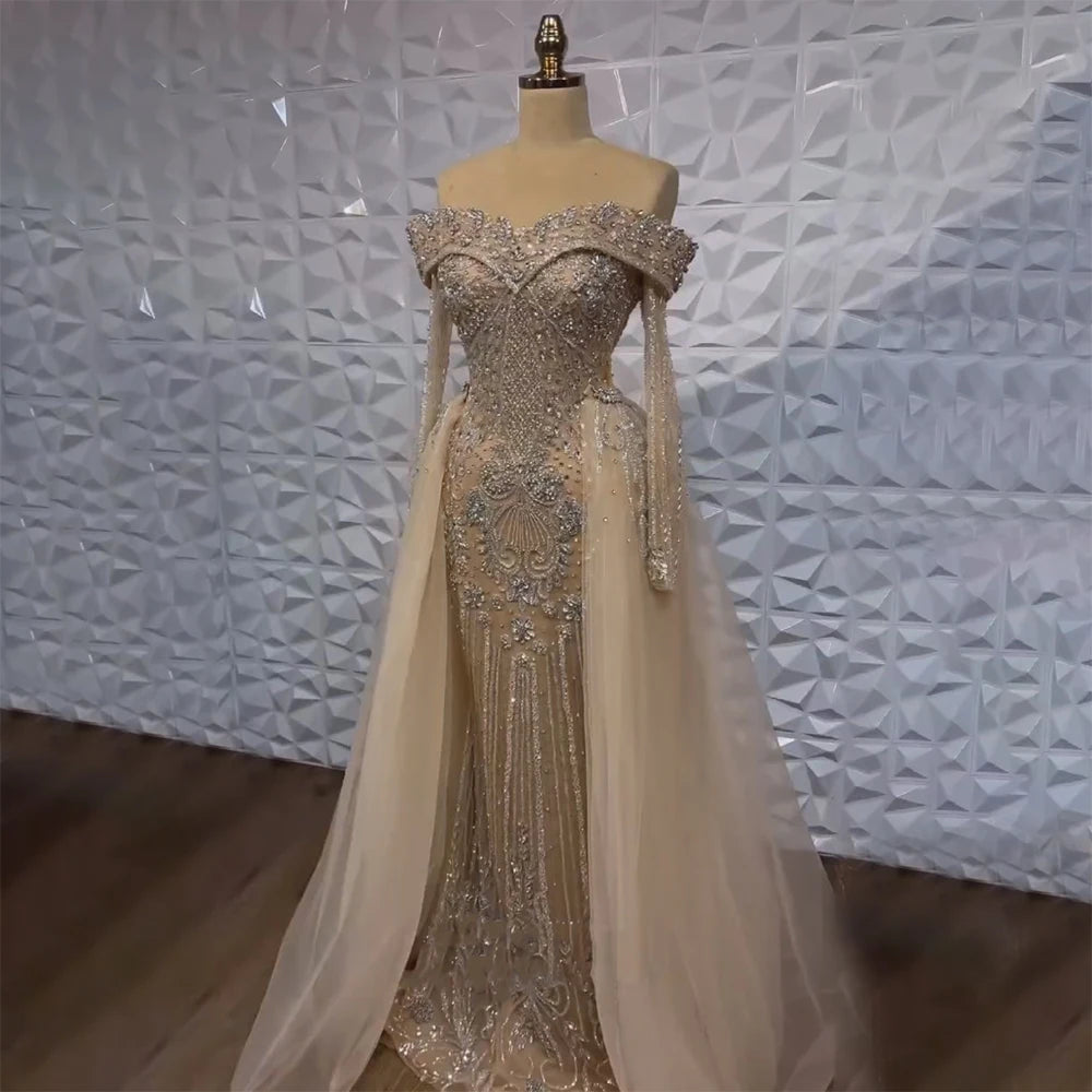 Smart Comfort Wear Serene Hill nude Mermaid Elegant Overskirt Beaded Luxury Dubai Evening Dresses Gowns 2024 For Women Wedding Party LA72397