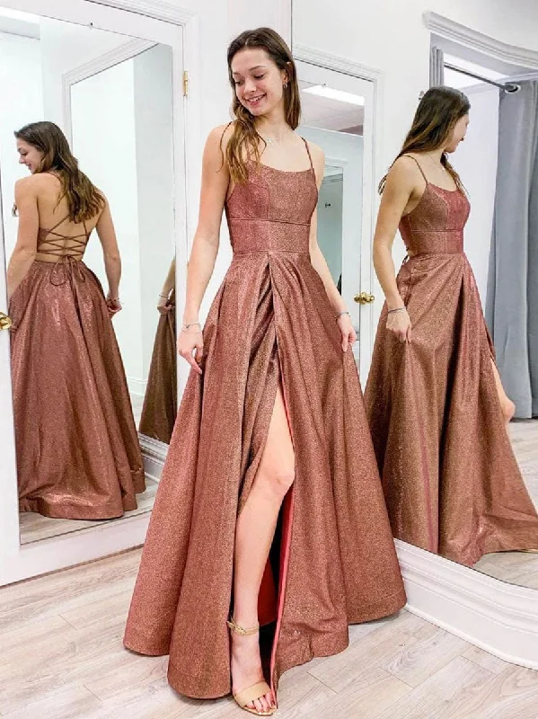 Stylish Casuals Simple A-line satin long prom dress, long evening dress