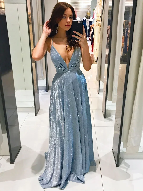 Breezy Outfits Simple blue satin long prom dress, blue evening dress