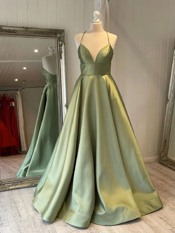Cozy Fashions Simple green satin long prom dress, green bridesmaid dress