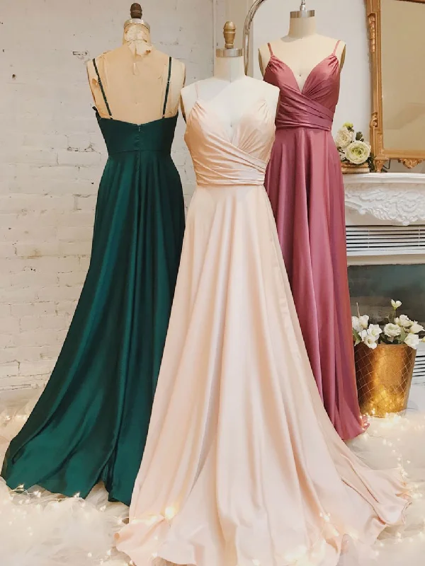 Soft Textures Simple sweetheart neck satin long prom dress, satin evening dress
