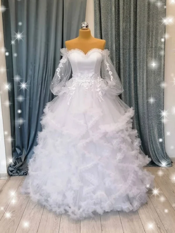 Timeless Style White sweetheart neck tulle long prom gown, white evening dress